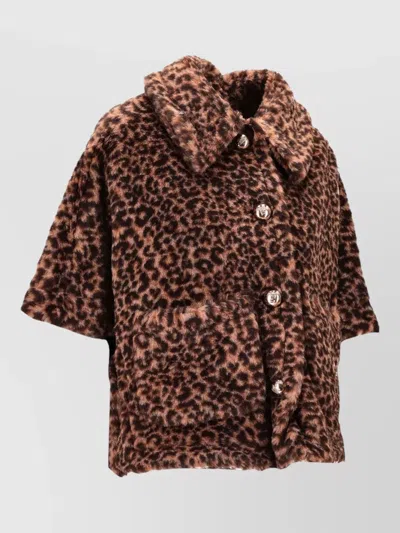 Max Mara Animal Print Faux Fur Short Sleeve Jacket In Brown