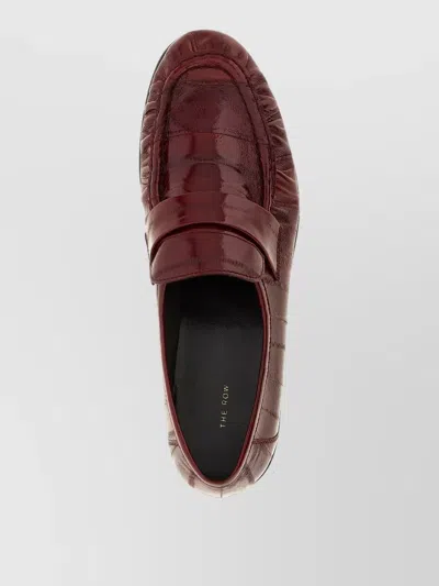 The Row Soft Leather Loafers Round Toe Detail In Burgundy