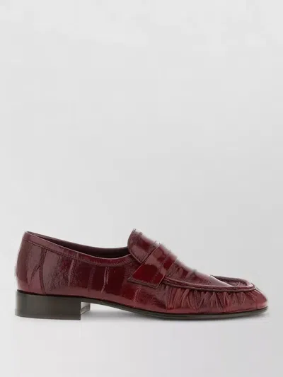 The Row Soft Leather Loafers Round Toe Detail In Burgundy