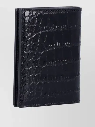 Tom Ford Folding Card Holder Crocco Print Leather In Black