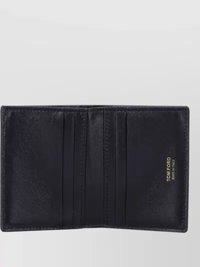 Tom Ford Folding Card Holder Crocco Print Leather In Black