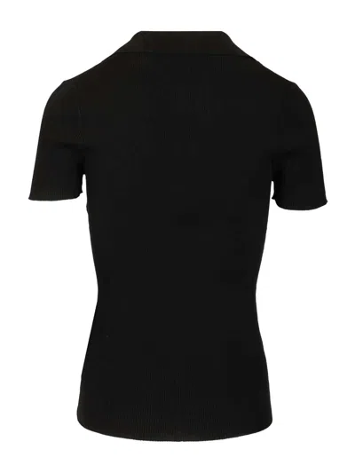 Max Mara Albero Ribbed Short Sleeve Wool Polo Knitwear Black In Black