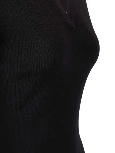 Max Mara Albero Ribbed Short Sleeve Wool Polo Knitwear Black In Black