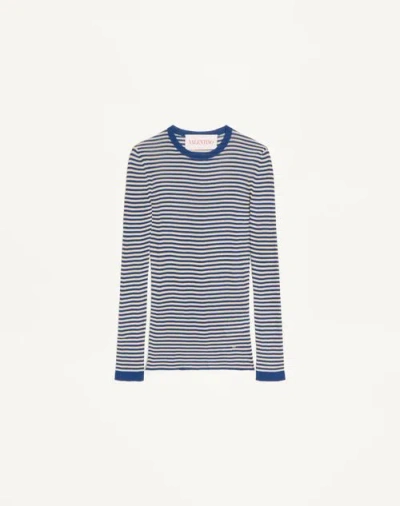 Valentino Silk Jumper Woman Blue/ivory Xs In Blue