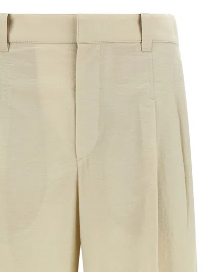 Brunello Cucinelli Cotton Trousers Pleated Front Belt Loops In Neutral