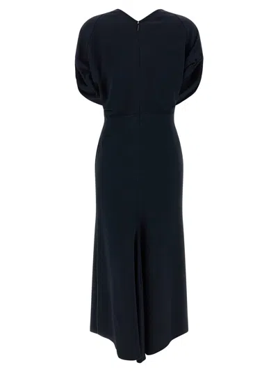 Victoria Beckham Womens Black Blouson-sleeve Fluid-cady Midi Dress In Blue