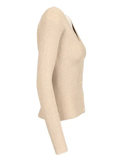 Max Mara Gioiosa V Neck Ribbed Cardigan Wool Cashmere Knitwear Beige In Brown