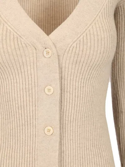 Max Mara Gioiosa V Neck Ribbed Cardigan Wool Cashmere Knitwear Beige In Brown