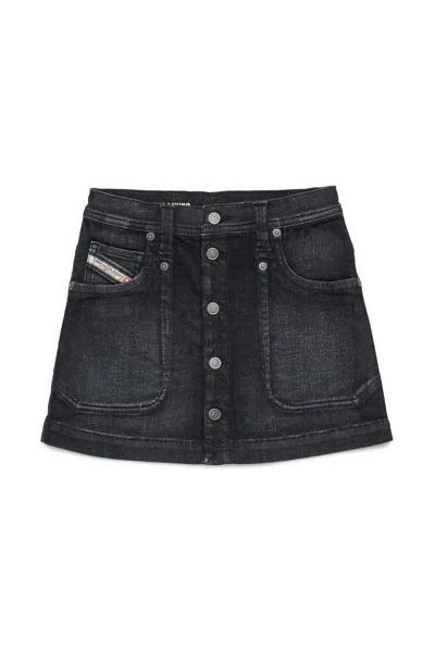 Diesel Denim Mini Skirt With Buttons In Black
