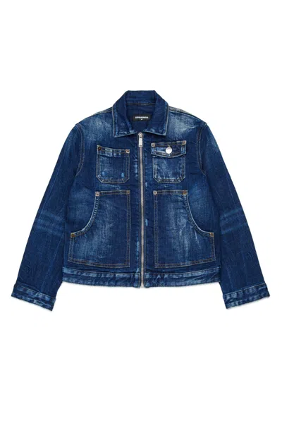 Dsquared2 Denim Jacket With Printed Logo In Blue