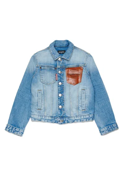 Dsquared2 Denim Jacket With Printed Logo In Blue