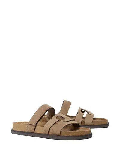 Tory Burch Ines Suede Triple-band Sport Mule Sandals In Brown