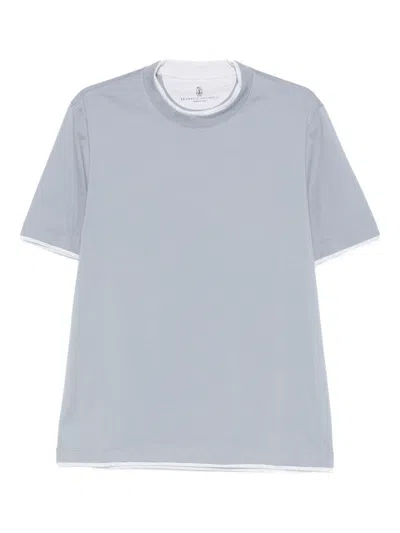 Brunello Cucinelli Men Cotton T-shirt In Blue | ModeSens