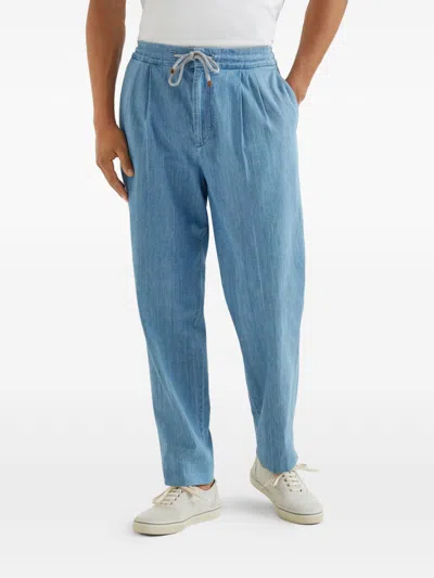 Brunello Cucinelli Drawstring-waist Pleated Jeans In Blue