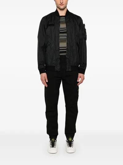 Stone Island Nylon Bomber Jacket Arm Pocket Ribbed In Black