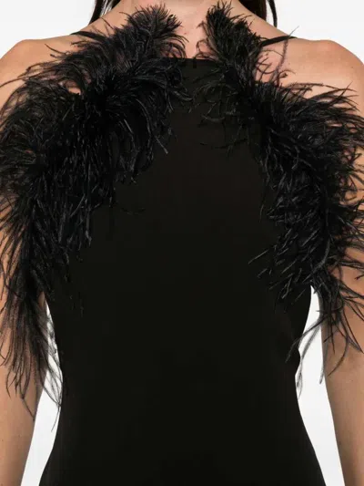 Attico Long Dress Cady Ostrich Feathers Detail In Brown