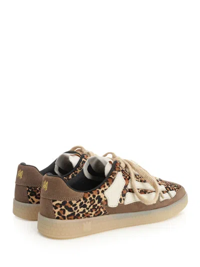 Amiri Pacific Bones Brown Low-top Sneaker With Logo Patch On The Tongue And Leopard Print In Suede Man In Animal Print
