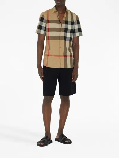 Burberry Men Cotton Shirt With Check Print In Multi