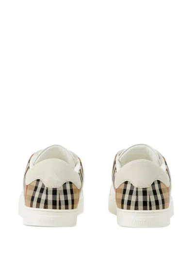 Burberry Check Motif Leather Sneakers In White