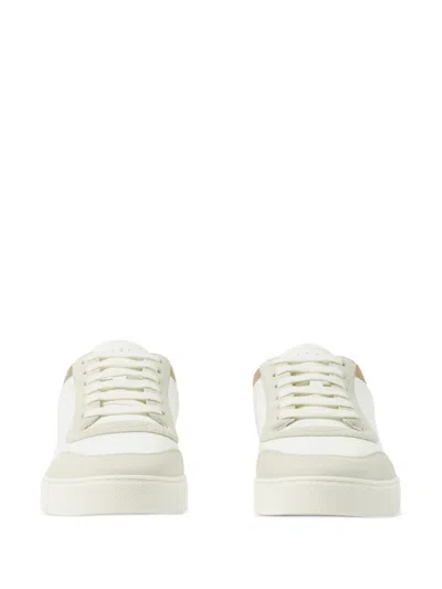 Burberry Check Motif Leather Sneakers In White