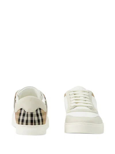 Burberry Check Motif Leather Sneakers In White