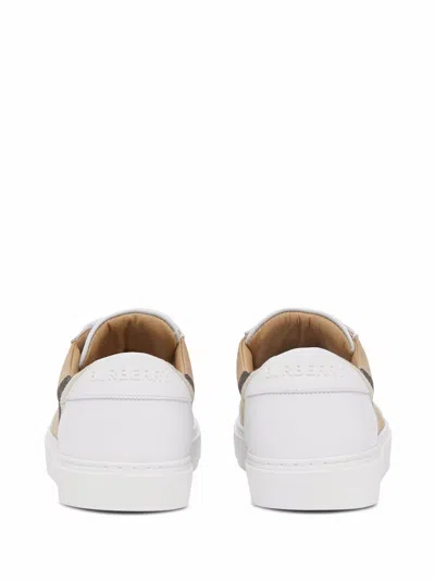 Burberry Leather Sneaker With House Check Motif In White