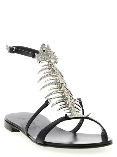 Giuseppe Zanotti Sandals Slim Style Embellished Metallic Detail In Black
