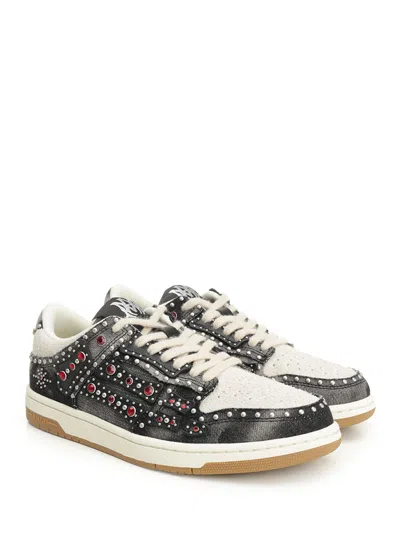 Amiri Skel Top Black Sneaker With Beads And Crystals Application And Logo On The Heel In Fabric And Cotton In Black