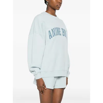 Anine Bing Light Blue Crewneck Embroidery Logo Sweatshirt In Blue