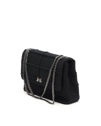 Pre-owned Chanel 2.55 Wool Chocolate Bar Bag In Black