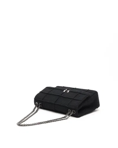 Pre-owned Chanel 2.55 Wool Chocolate Bar Bag In Black
