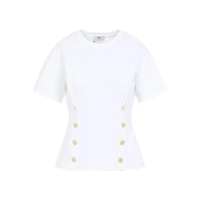 Elisabetta Franchi Button Embellished T-shirt In White