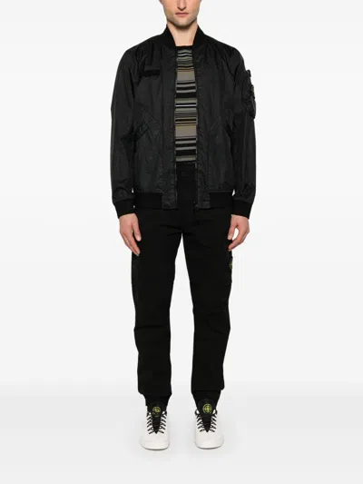 Stone Island Nylon Bomber Jacket Arm Pocket Ribbed In Black