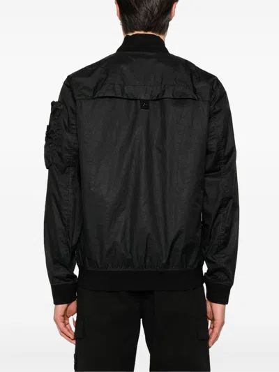 Stone Island Nylon Bomber Jacket Arm Pocket Ribbed In Black
