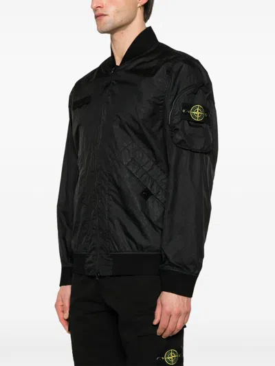 Stone Island Nylon Bomber Jacket Arm Pocket Ribbed In Black