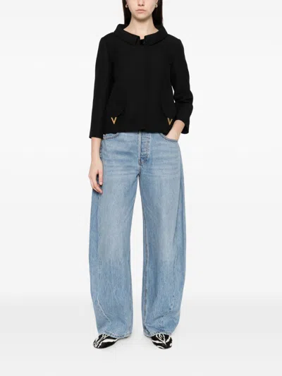 Valentino Button-detailed Embellished Wool And Silk-blend Crepe Jacket In Black