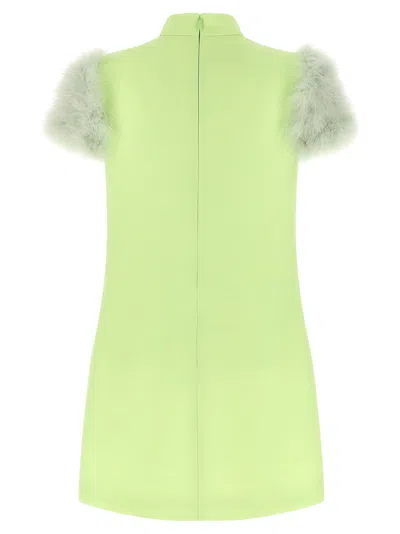 Valentino Feather Dress Faux Fur Sleeves Neckline In Green