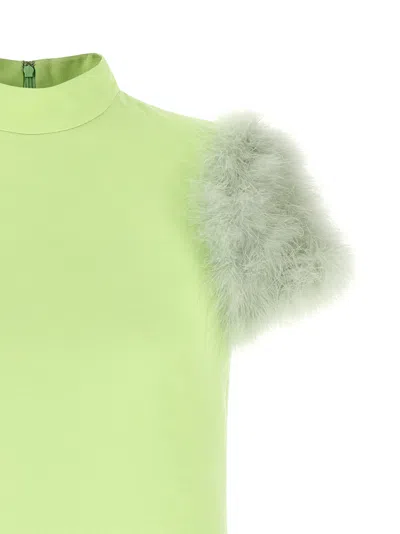 Valentino Feather Dress Faux Fur Sleeves Neckline In Green