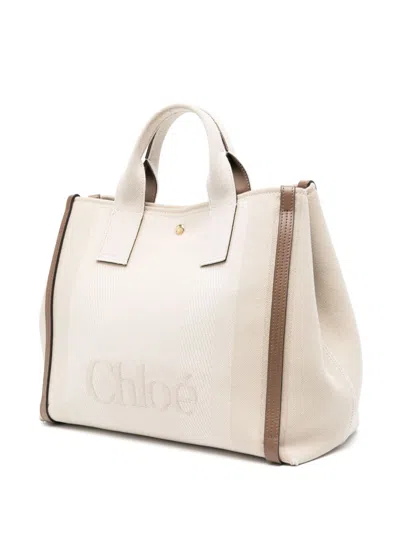 Chloé Carry Logo Detailed Large Tote Bag In Nude