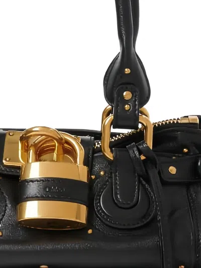 Chloé Paddington Black Shoulder Bag With Oversized Padlock And C-shaped Buckles In Grainy Leather Woman In Black