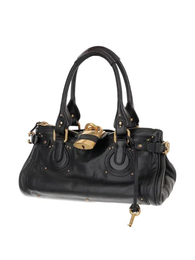 Chloé Paddington Black Shoulder Bag With Oversized Padlock And C-shaped Buckles In Grainy Leather Woman In Pink