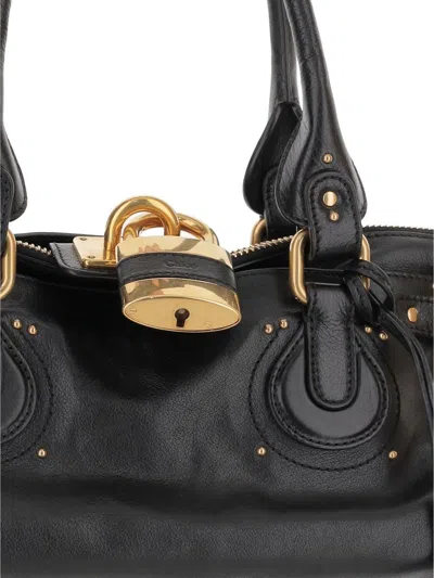 Chloé Paddington Black Shoulder Bag With Oversized Padlock And C-shaped Buckles In Grainy Leather Woman In Pink