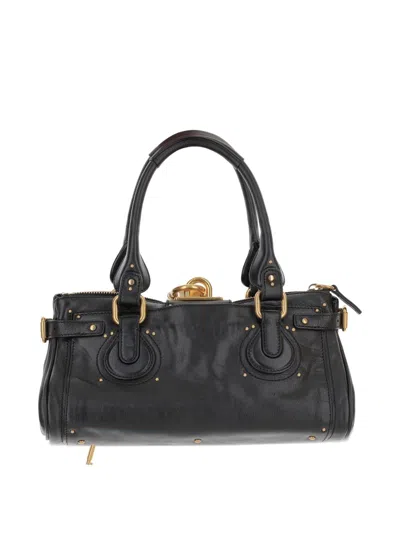 Chloé Paddington Black Shoulder Bag With Oversized Padlock And C-shaped Buckles In Grainy Leather Woman In Pink