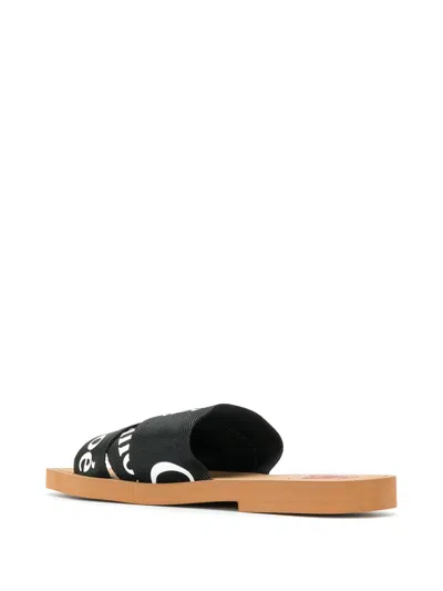 Chloé Chloe Women Black Linen Woody Slippers In Black