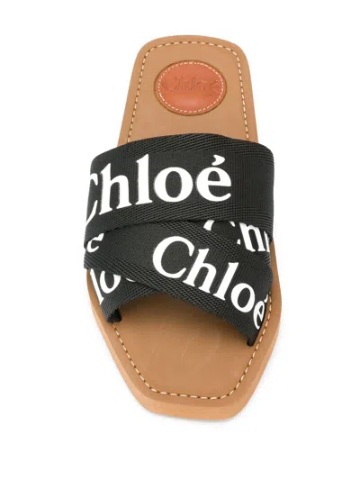 Chloé Chloe Women Black Linen Woody Slippers In Black