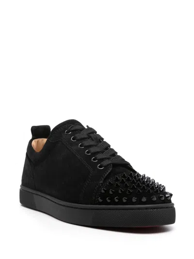 Christian Louboutin Louis Junior Spikes Cap-toe Leather Sneakers In Black