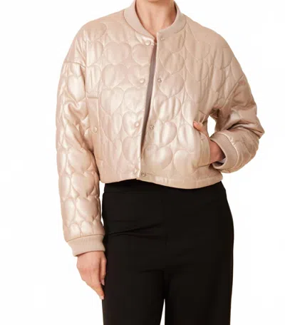 Dolce Cabo Faux Leather Heart Quilted Jacket In Pale Gold In Metallic