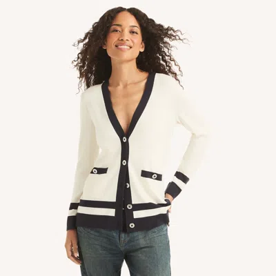 Nautica Womens V-neck Cardigan In White
