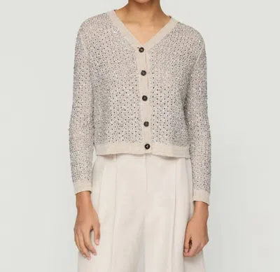 Lafayette 148 Metallic Linen-silk Pointelle Cardigan In Smoked Taupe Multi In Neutral