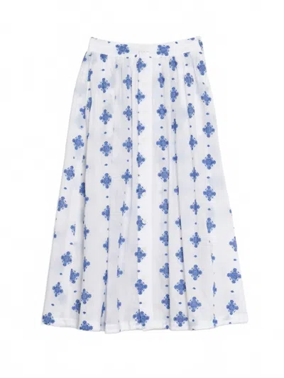 Engineered Garments Women's Gather Embroidery Skirt In White/blue In Blue